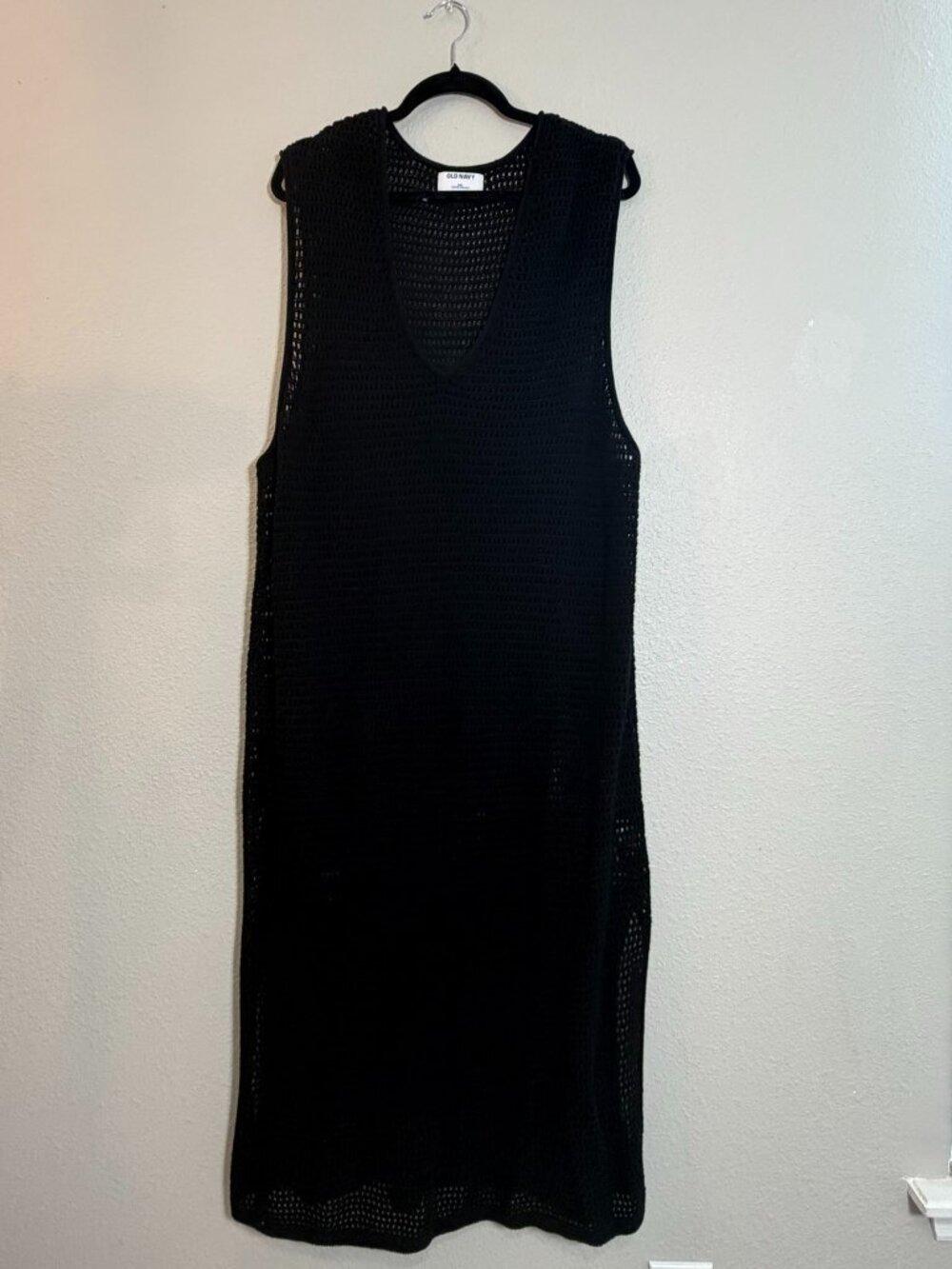 Old Navy Black Crochet Open Knit V-Neck Midi Swim Coverup Dress XXL